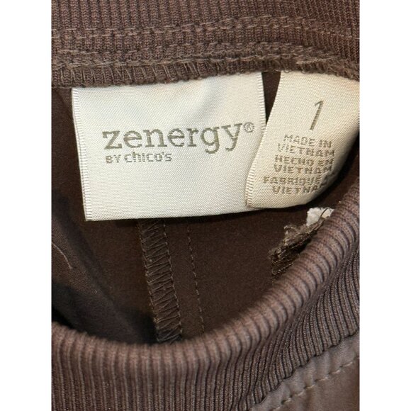 Chico’s Zenergy Pants Womens 1 M Brown Gold Zip Capri Pull On Stretch Athleisure - Picture 3 of 16